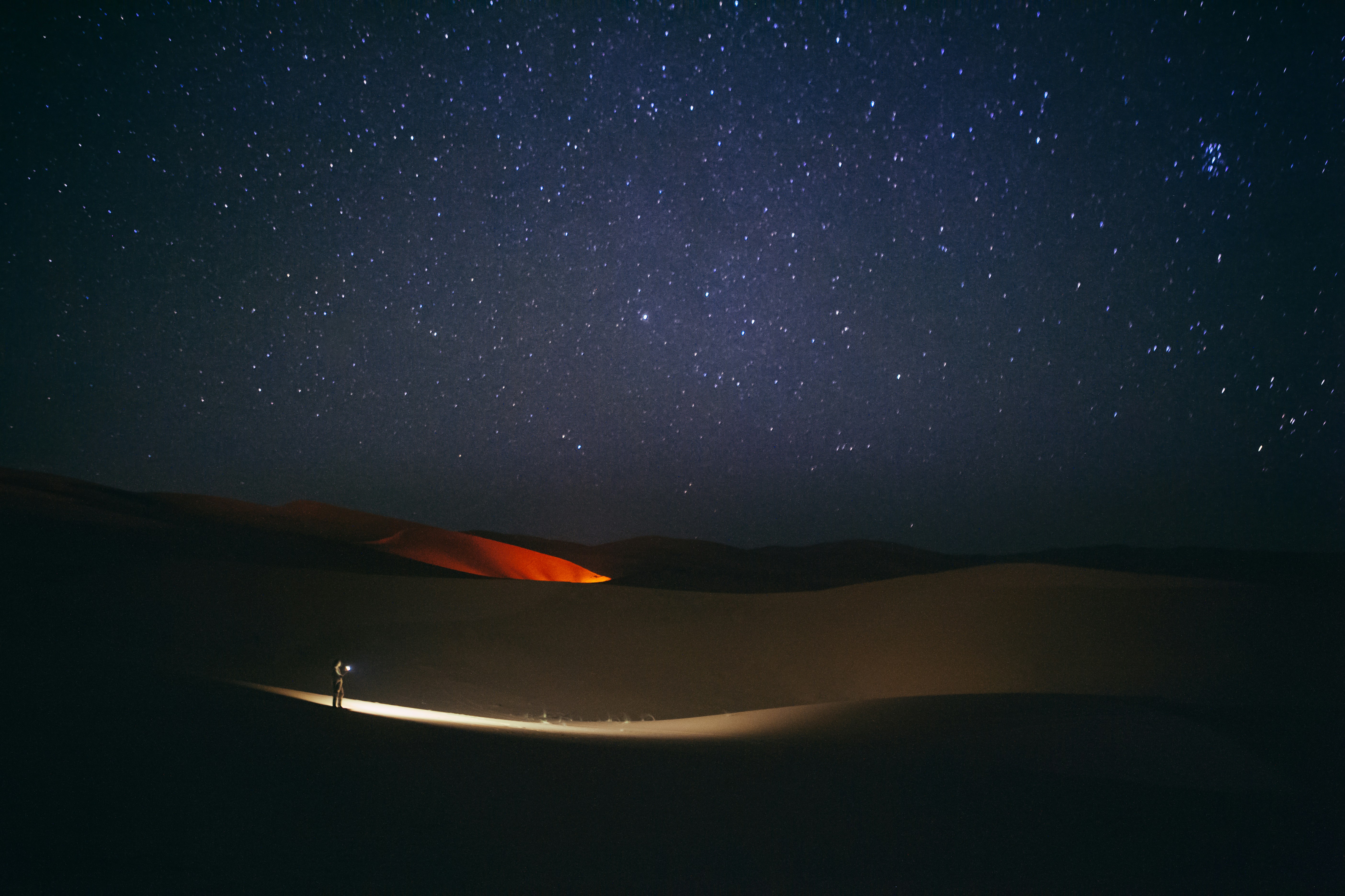 A group camping under the stars in the vast Moroccan Sahara Desert